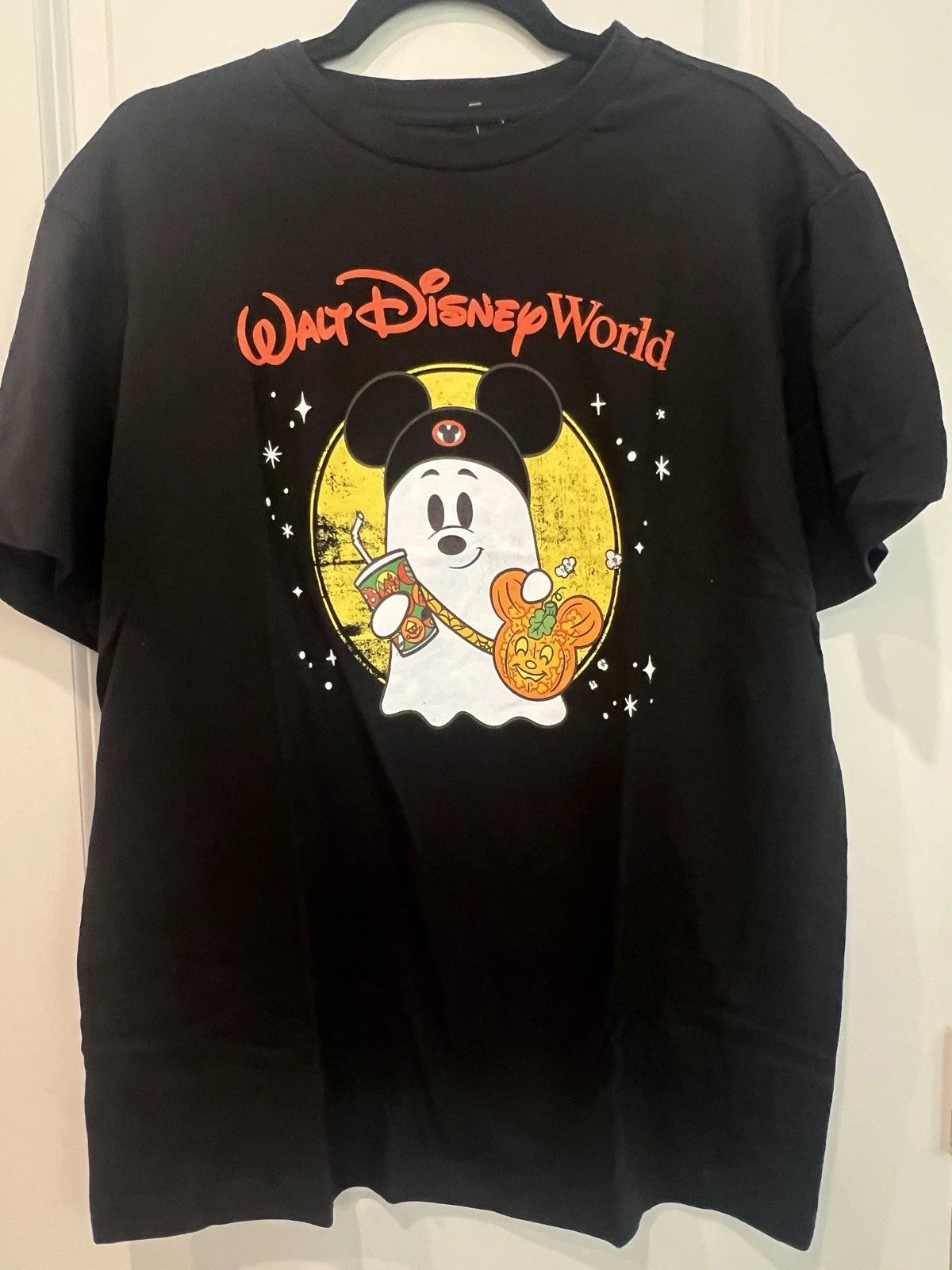 Disney Parks 2025 Halloween Mickey Mouse Ghost Pumpkin Adult T shirt Size Small